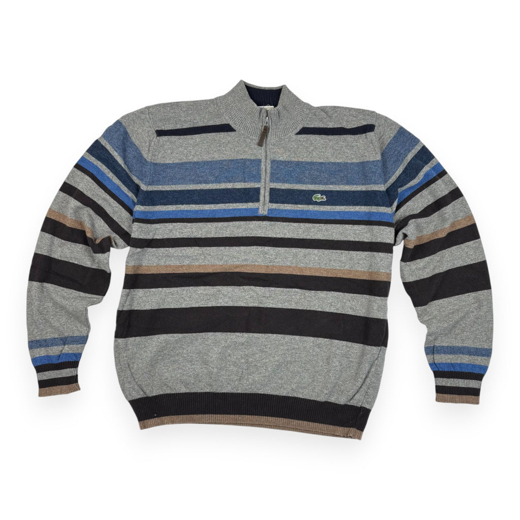 Lacoste Quarter-Zip Strickpullover Gestreift Grau/Blau