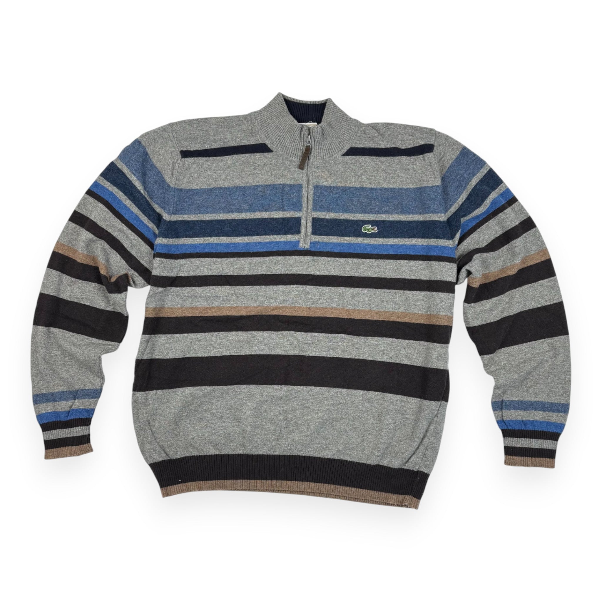 Lacoste Quarter-Zip Strickpullover Gestreift Grau/Blau