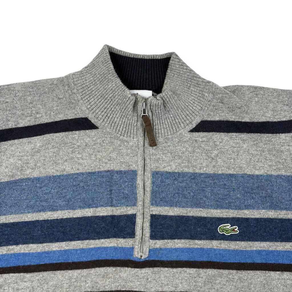 Lacoste Quarter-Zip Strickpullover Gestreift Grau/Blau