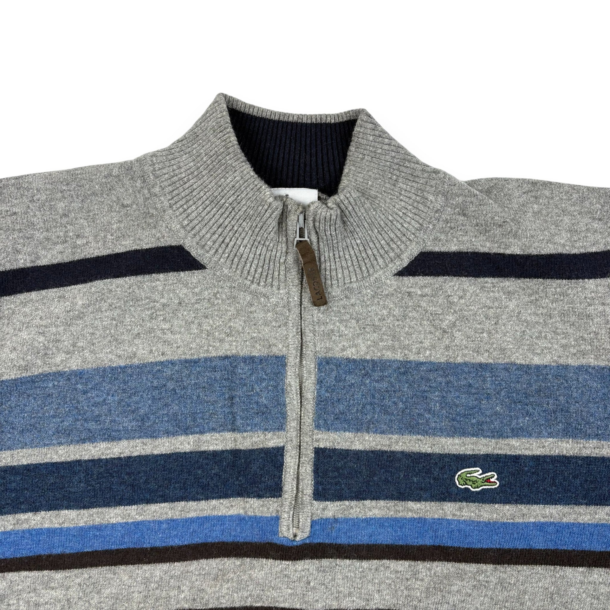 Lacoste Quarter-Zip Strickpullover Gestreift Grau/Blau