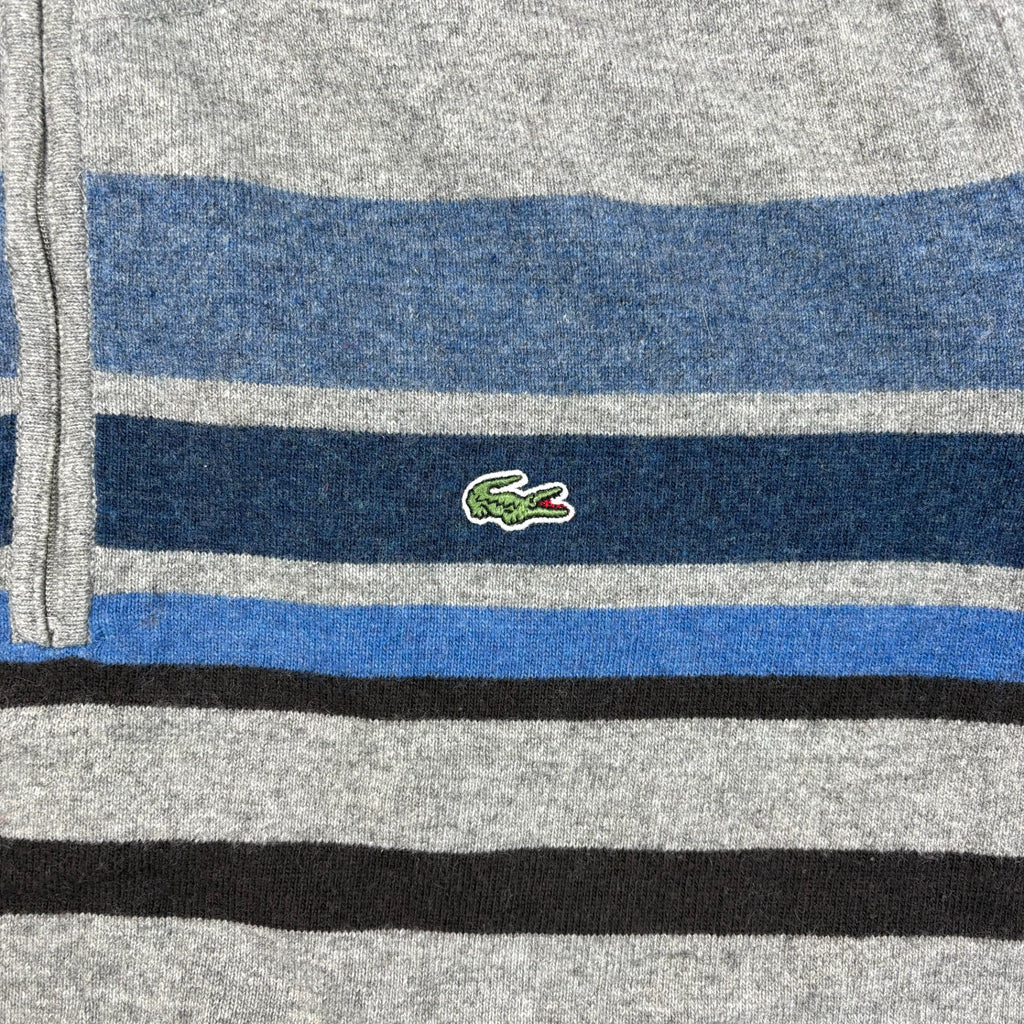 Lacoste Quarter-Zip Strickpullover Gestreift Grau/Blau