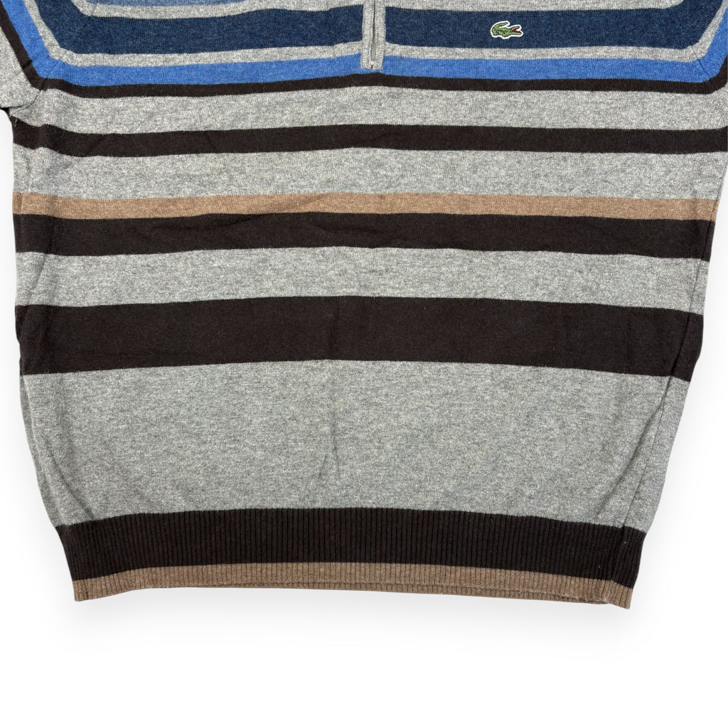 Lacoste Quarter-Zip Strickpullover Gestreift Grau/Blau
